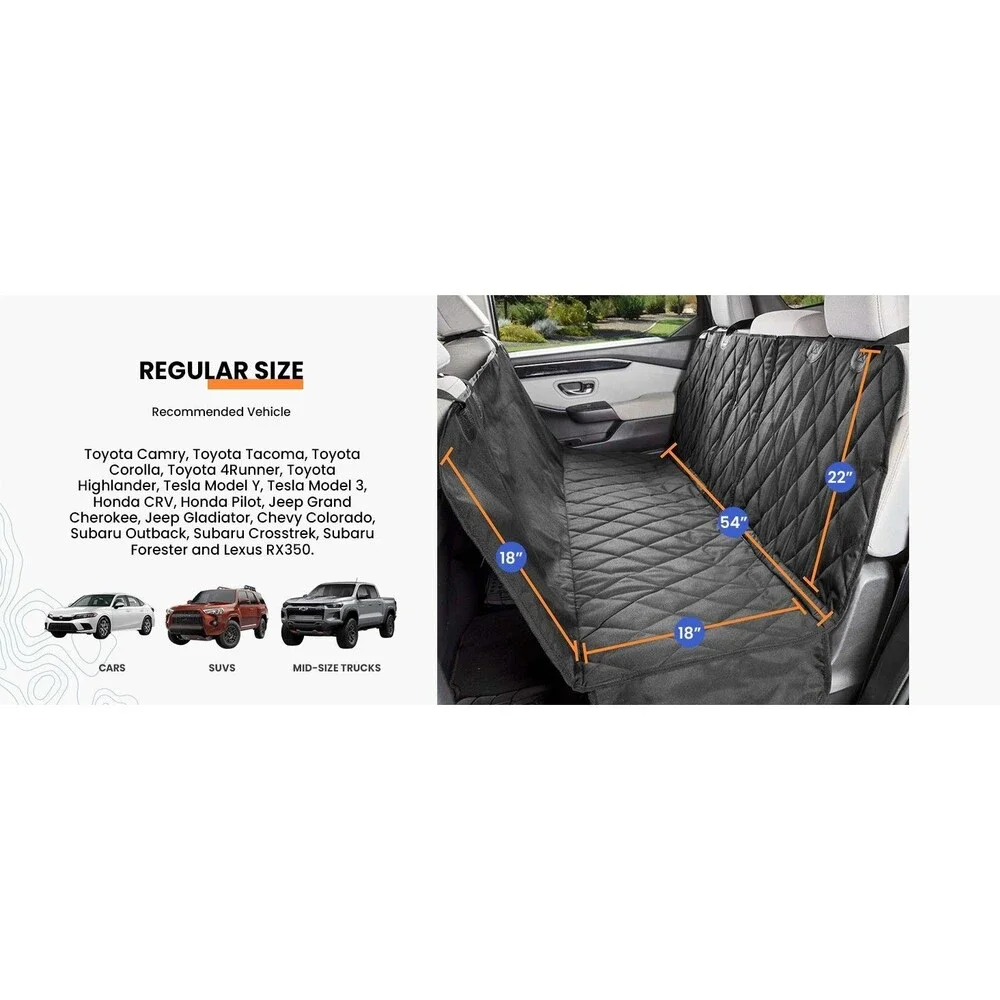 4Knines Dog Rear Seat Cover Fold Down Seats, 60 40 split, Hammock, Black, New